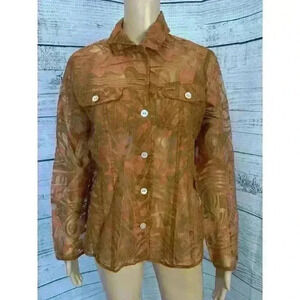 Chicos Long Sleeve Button up Shirt With Pockets. Size 1 Orange Sheer Unique Boho